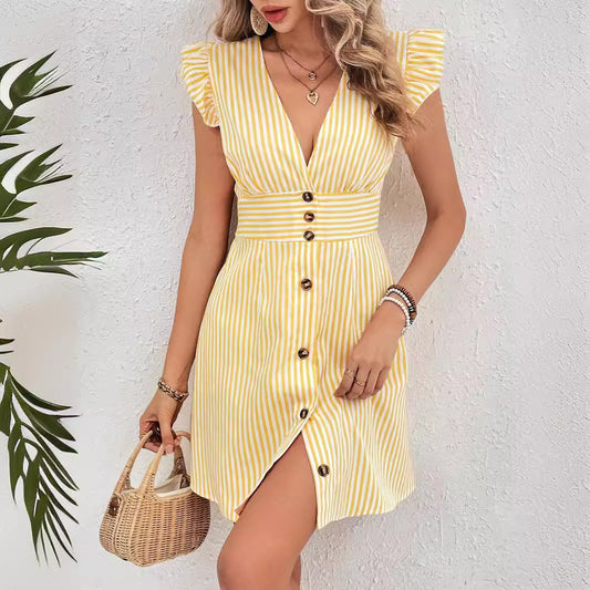 Striped V-neck Dress